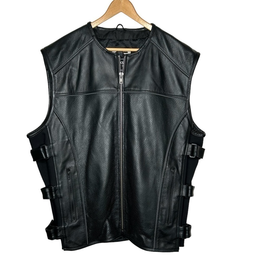 Z1R Men’s Infiltrator Black Leather Motorcycle Vest Size 4XL Runs Smaller EUC